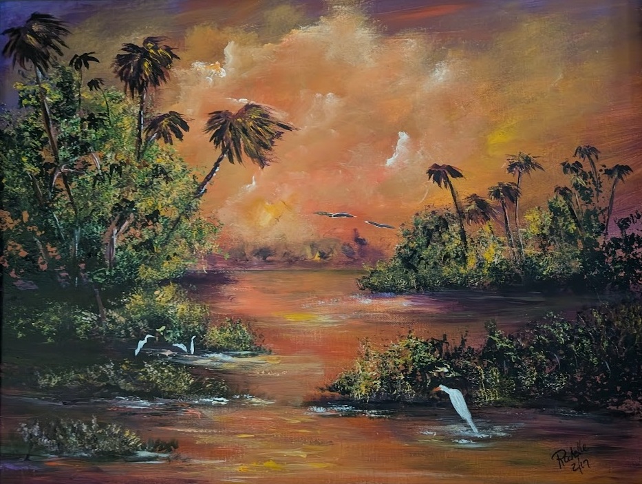 Birds in Orange and Green by Rachelle
