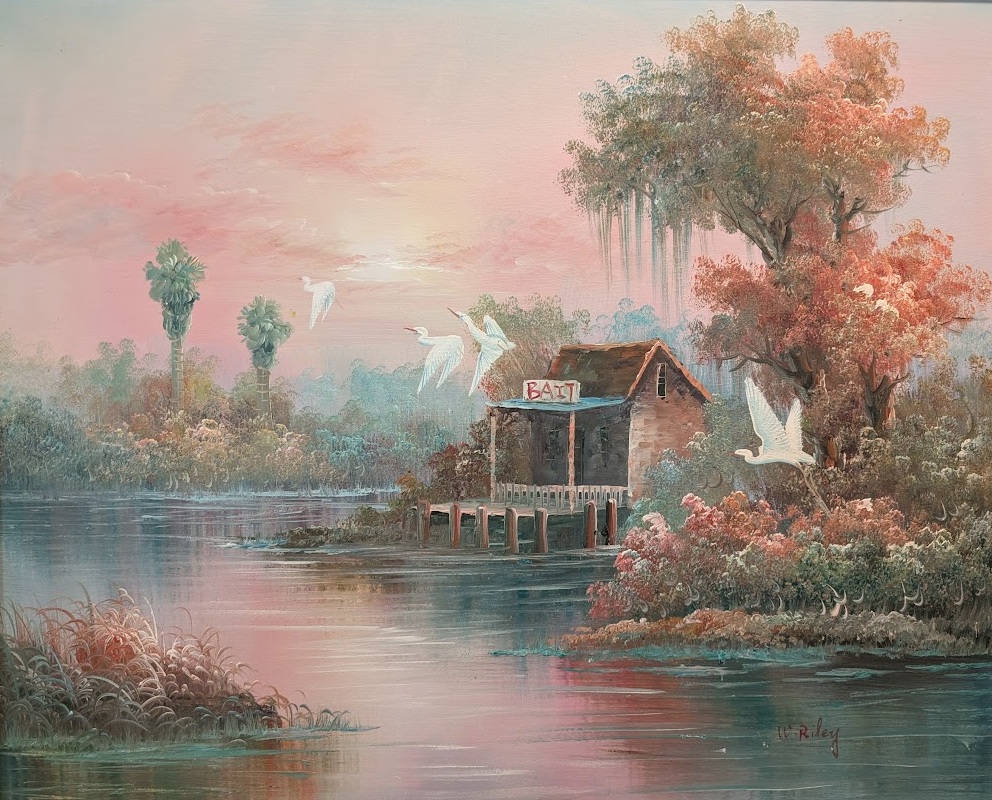 Bait Shop in pink and blue by Sam Newton, First Generation Florida Highwaymen